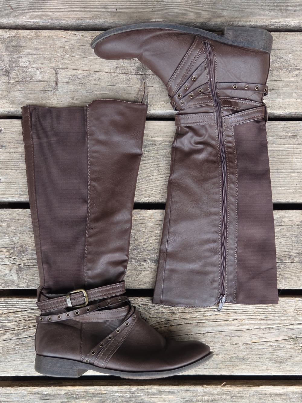 Maurices Mariya Faux Leather Strappy Knee-High Ridding Moto Boots